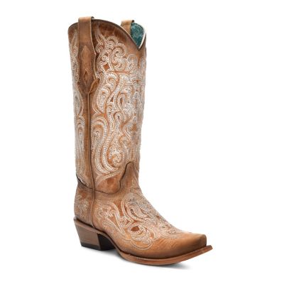 Corral Women's Luminescent Embroidery Crackled Straw Snip Toe Cowgirl Boot