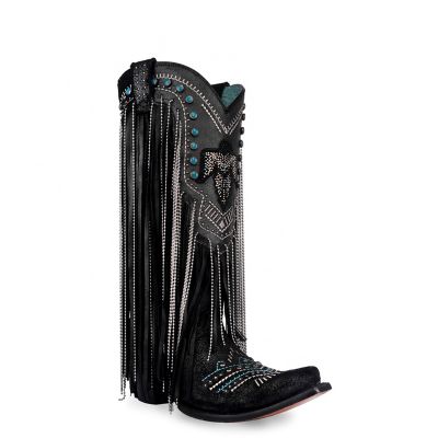 Corral Women's Embroidery Eagle with Lamb and Crystals Fringe with Studs Snip Toe Cowgirl Boot