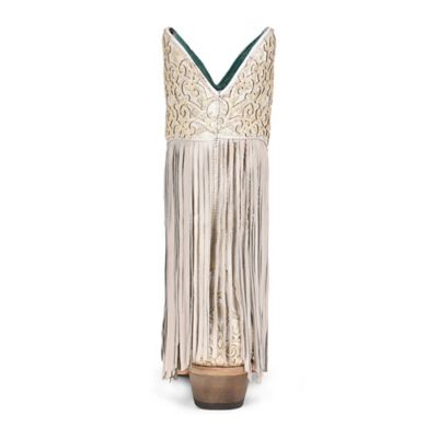 Image showing  Women's Overlay Embroidery Lamb Fringe Snip Toe Cowgirl Boots