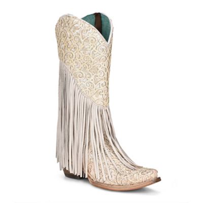 Image showing  Women's Overlay Embroidery Lamb Fringe Snip Toe Cowgirl Boots