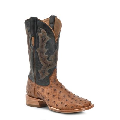 Corral Men's Embroidery and Ostrich Vamp and Counter Wide Square Toe Cowboy Boots