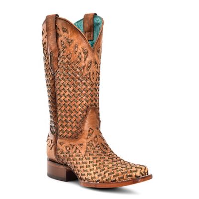 Image showing  Women's Glitter Woven Overlay Square Toe Cowgirl Boots