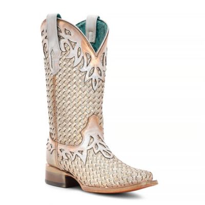 Corral Women's Glitter Woven Overlay Square Toe Cowgirl Boot