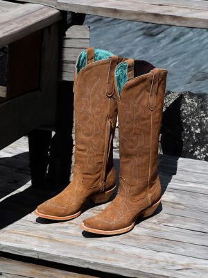 Image showing  Women's Embroidery Suede Tall Top Snip Toe Cowgirl Boot