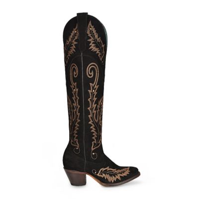 Corral Women's Embroidery Suede Tall Top J Toe Cowgirl Boots