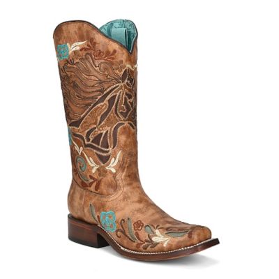 Corral Women's Iridescent Horse Inlay and Embroidery Square Toe Cowgirl Boot