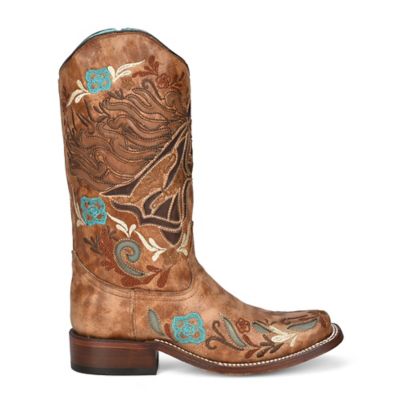 Corral Women's Iridescent Horse Inlay and Embroidery Square Toe Cowgirl Boot