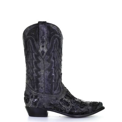 Corral Men's Alligator Inlay and Embroidery Snip Toe Cowboy Boots