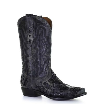 Image showing  Men's Alligator Inlay and Embroidery Snip Toe Cowboy Boots
