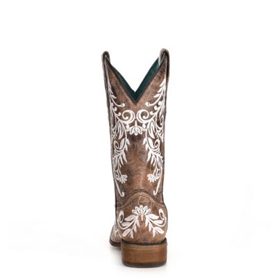 Image showing  Women's Glow in the Dark Feathered Floral Embroidery Square Toe Cowgirl Boots