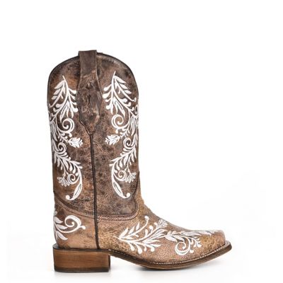 Image showing 1 th Corral Women's Glow in the Dark Feathered Floral Embroidery Square Toe Cowgirl Boots