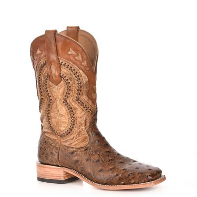 Corral Men's Embroidery with Woven Detail and Overlay Full Quill Ostrich Square Toe Cowboy Boots