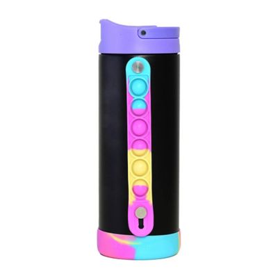 Elemental 14 oz. Iconic Pop Stainless Steel Fidget Water Bottle Thermos with Flip-open Sports Cap, Bubble Strap, and 2 Straws