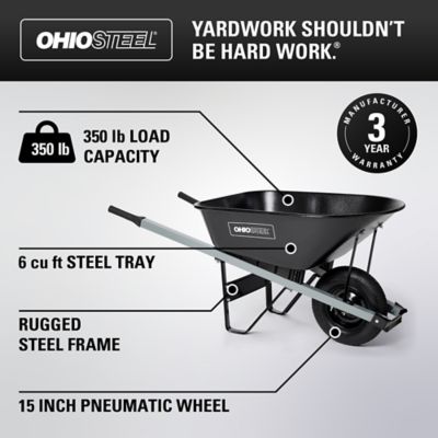 Image showing  6 cu. ft. Steel Wheelbarrow, 350 lb. Capacity