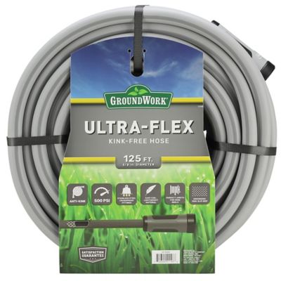 GroundWork 5/8 in. x 125 ft. Ultra-Flex Kink-Free Garden Hose, 500 PSI, Gray