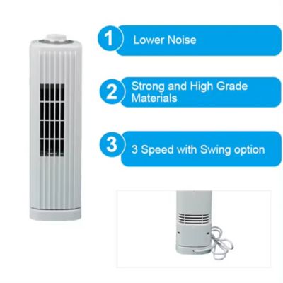 Image showing 6 th Optimus 14 in. 3-Speed Portable Ultra-Slim Desktop Oscillating Tower Fan, White