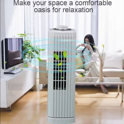 Image showing 8 th Optimus 14 in. 3-Speed Portable Ultra-Slim Desktop Oscillating Tower Fan, White