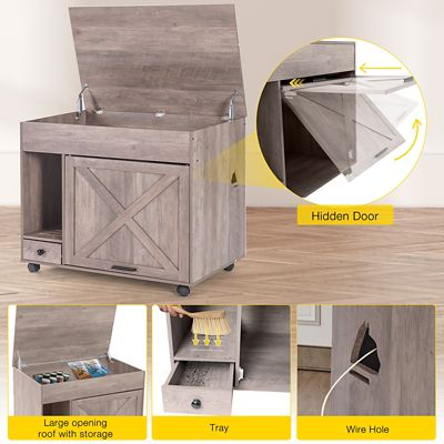 Image showing 2 th Aivituvin Wooden Cat Litter Box Enclosure, Side Table with Wheels