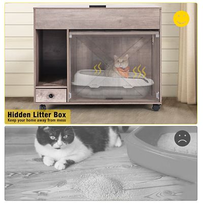 Image showing 3 th Aivituvin Wooden Cat Litter Box Enclosure, Side Table with Wheels