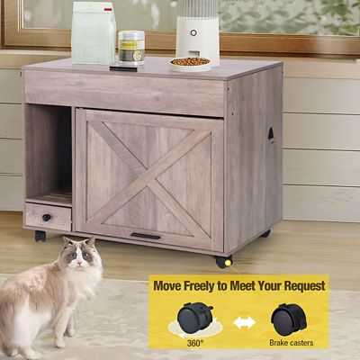 Image showing 4 th Aivituvin Wooden Cat Litter Box Enclosure, Side Table with Wheels