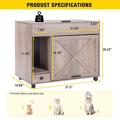 Image showing 5 th Aivituvin Wooden Cat Litter Box Enclosure, Side Table with Wheels