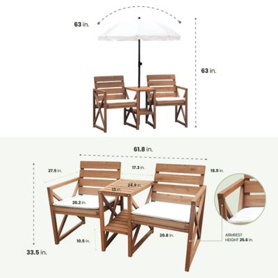 Image showing  Wood Outdoor Conversation Set with Two Seats, Table, and Umbrella