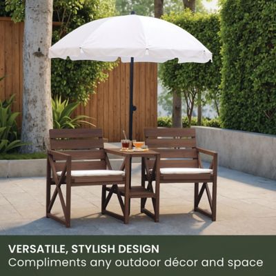 Image showing  Wood Outdoor Conversation Set with Two Seats, Table, and Umbrella