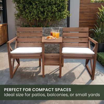 Image showing  Wood Outdoor Conversation Set with Two Seats, Table, and Umbrella