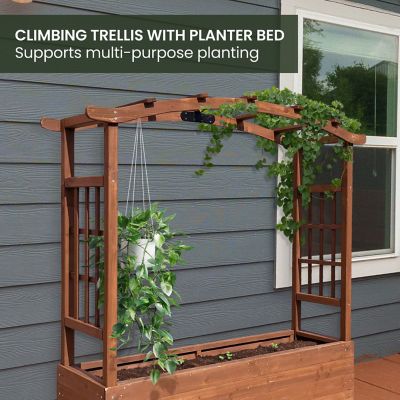 Image showing  Wood Raised Garden Bed with Trellis and Non-Woven Lining for Plants and Herbs, 38 in. x 40 in.