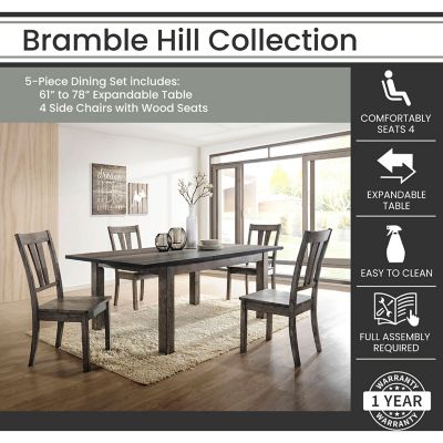 Image showing  Bramble Hill 5 pc. Dining Set with Expandable Table and 4 Wood-Seat Side Chairs