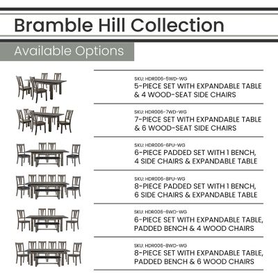 Image showing  Bramble Hill 5 pc. Dining Set with Expandable Table and 4 Wood-Seat Side Chairs