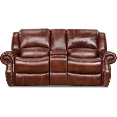 Hanover Aspen 100% Genuine Leather Double-Reclining Gliding Console Loveseat