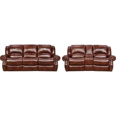 Hanover Aspen 100% Genuine Leather 2 pc. Double-Reclining Sofa and Gliding Console Loveseat Set