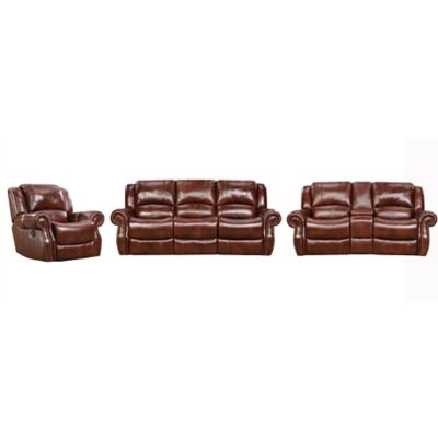 Hanover Aspen 100% Genuine Leather 3 pc. Double-Reclining Sofa, Gliding Console Loveseat and Rocker/Recliner Chair Set