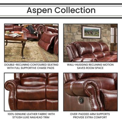 Image showing  90 in. L x 40 in. D x 40 in. H Aspen 100% Genuine Leather Double-Reclining Sofa, Oxblood