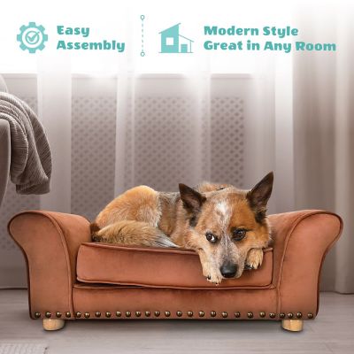 Image showing  Faux Velvet Pet Bed Sofa for Medium-Sized Dogs and Cats
