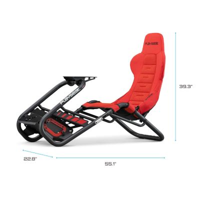 Image showing  Trophy Carbon Quality Steel Racing Simulator Cockpit with Innovative ActiFit Fabric and Open Cockpit Design in Red