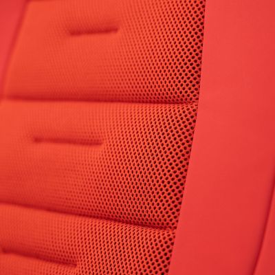 Image showing  Trophy Carbon Quality Steel Racing Simulator Cockpit with Innovative ActiFit Fabric and Open Cockpit Design in Red