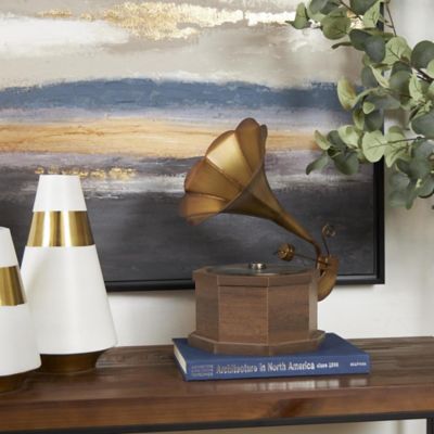 Harper & Willow Wooden Antique Music Gramophone with Brown Wooden Base
