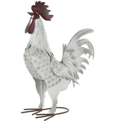 Image showing  Metal Rooster Decorative Garden Sculpture with Black Texturing and Red Accents