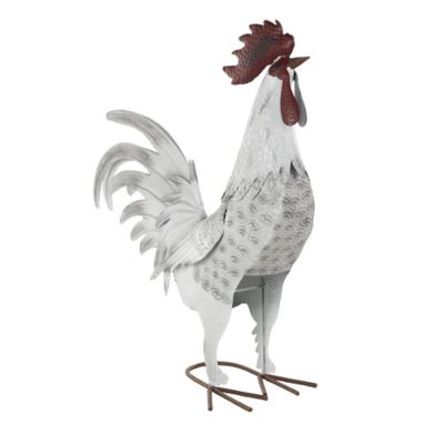 Image showing  Metal Rooster Decorative Garden Sculpture with Black Texturing and Red Accents