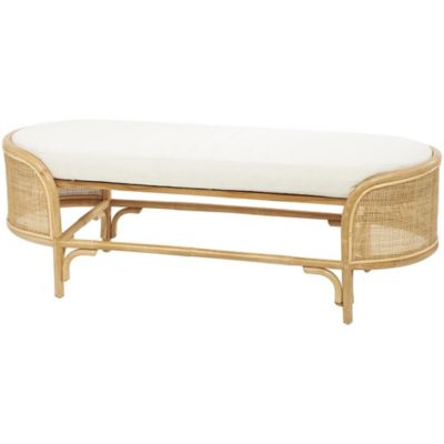 Image showing  Rattan Handmade Oval Home Bench with White Fabric Cushion