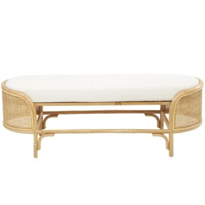 Image showing  Rattan Handmade Oval Home Bench with White Fabric Cushion