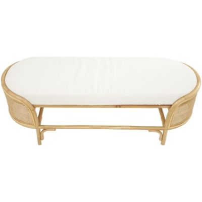 Image showing  Rattan Handmade Oval Home Bench with White Fabric Cushion