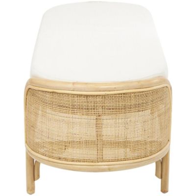 Image showing  Rattan Handmade Oval Home Bench with White Fabric Cushion