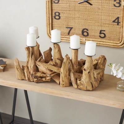 Harper & Willow Teak Wood Handmade Live Edge Decorative Candelabra