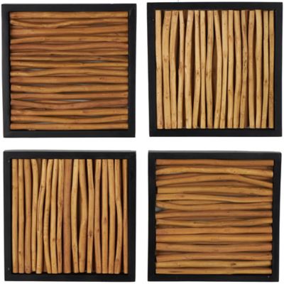 Image showing  Teak Wood Handmade Branch Abstract Home Wall Decor with Horizontal Sticks and Black Frames