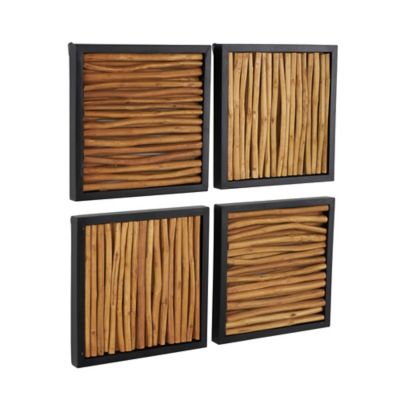 Image showing  Teak Wood Handmade Branch Abstract Home Wall Decor with Horizontal Sticks and Black Frames