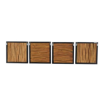 Image showing  Teak Wood Handmade Branch Abstract Home Wall Decor with Horizontal Sticks and Black Frames