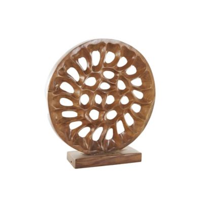 Image showing  Teak Wood Handmade Circular Cutout Abstract Decorative Sculpture
